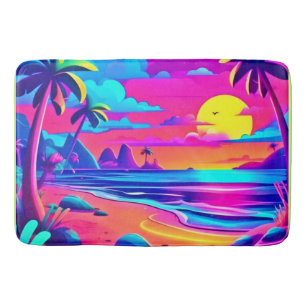 Tropical Neon Beach Sunset Art Bath Mat