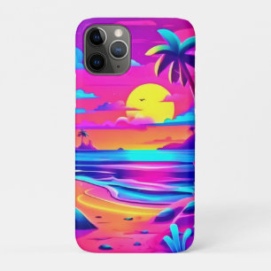 Tropical Neon Beach Sunset Art iPhone 11 Pro Case