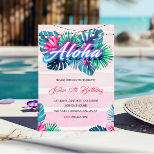 Tropical Neon Birthday Invitation