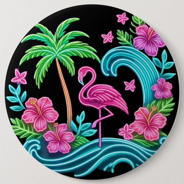 Tropical Neon Flamingo 6 Cm Round Badge (Front)
