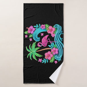 Tropical Neon Flamingo Bath Towel
