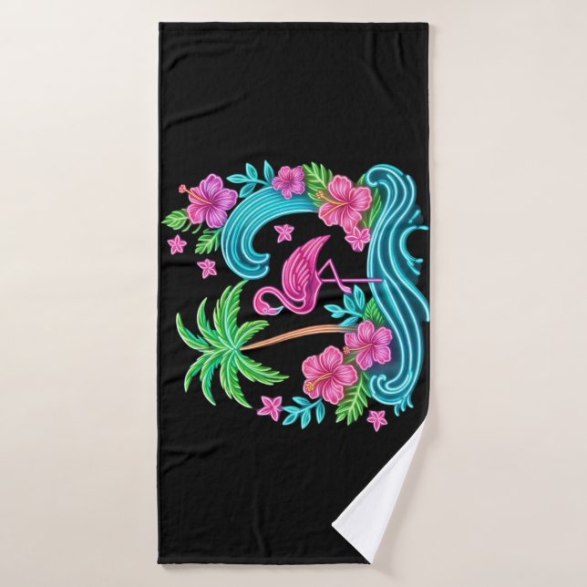 Tropical Neon Flamingo Bath Towel (Bath Towel)
