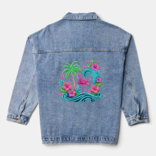 Tropical Neon Flamingo Denim Jacket