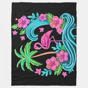 Tropical Neon Flamingo Fleece Blanket