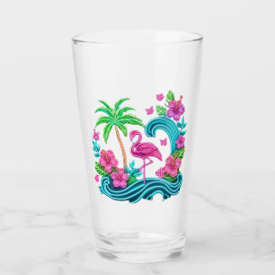 Tropical Neon Flamingo Glass
