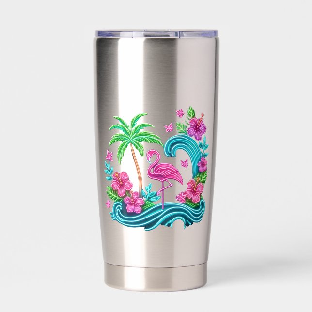 Tropical Neon Flamingo Insulated Tumbler (Front)