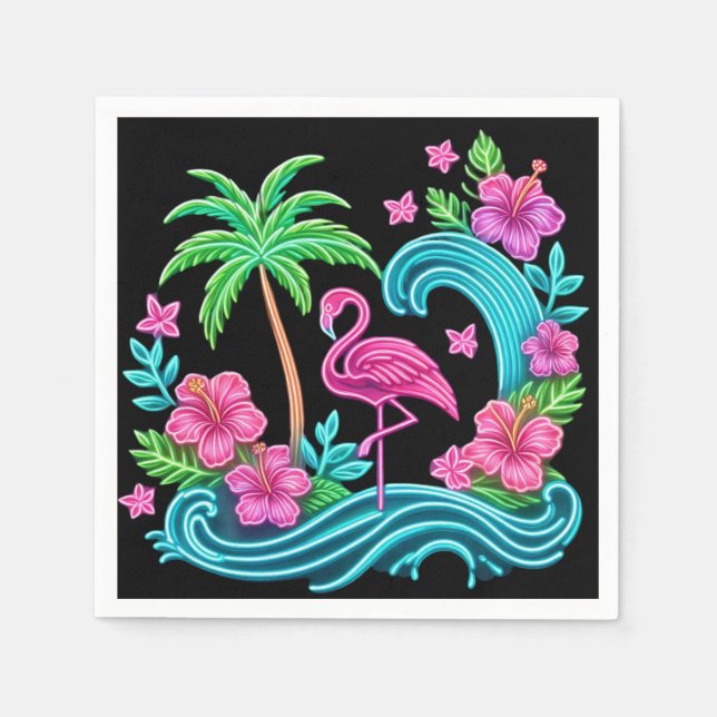 Tropical Neon Flamingo Napkin (Front)