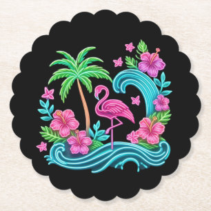 Tropical Neon Flamingo Paper Coaster