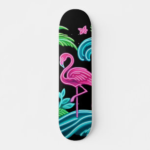 Tropical Neon Flamingo Skateboard