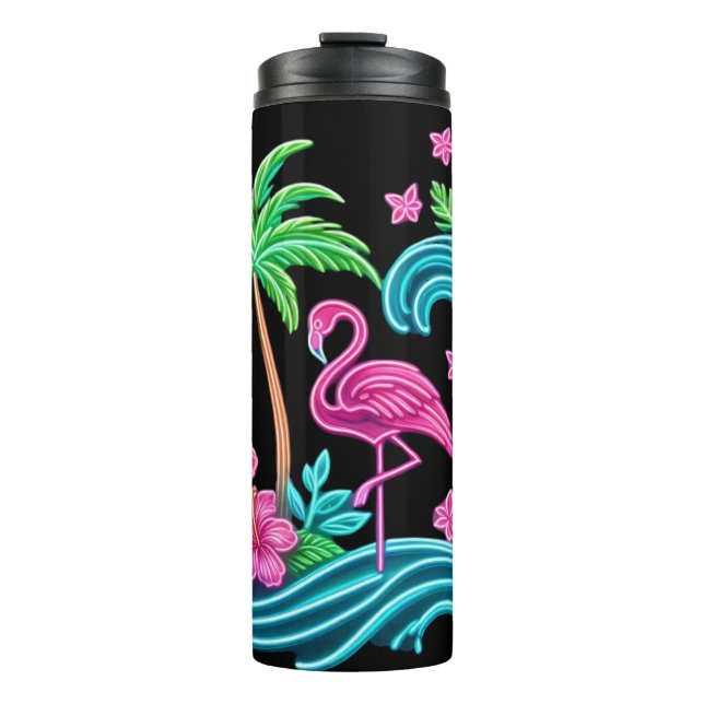 Tropical Neon Flamingo Thermal Tumbler (Front)