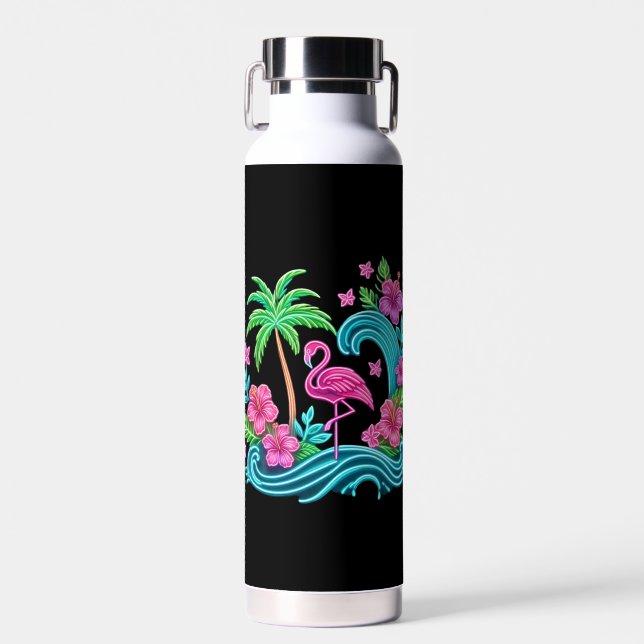 Tropical Neon Flamingo Water Bottle (Front)