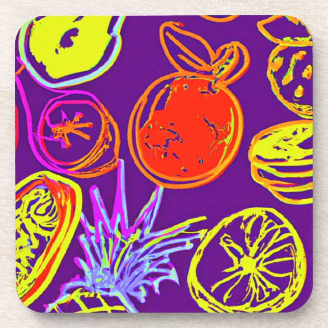 Tropical Neon Fruits Patterns Coaster (Front)