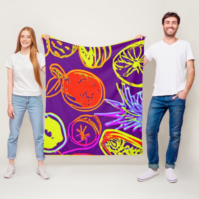 Tropical Neon Fruits Patterns Fleece Blanket (In Situ)