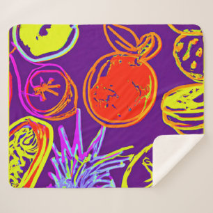 Tropical Neon Fruits Patterns Sherpa Blanket