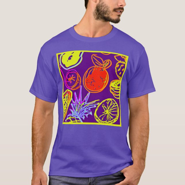 Tropical Neon Fruits Patterns T-Shirt (Front)