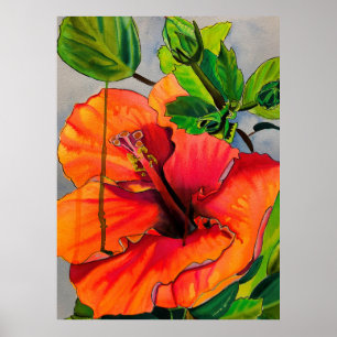 Tropical Neon Hibiscus flower Poster