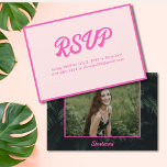Tropical Neon Pink Bat Mitzvah RSVP Card<br><div class="desc">Invite your guests in style with these neon tropical pink Bat Mitzvah RSVP enclosure cards personalised with your information. The design features green palm leaves on the back, a Star of David, and pink personalised text to share the details of your event. Enter the Zazzle design tool for further customisation...</div>