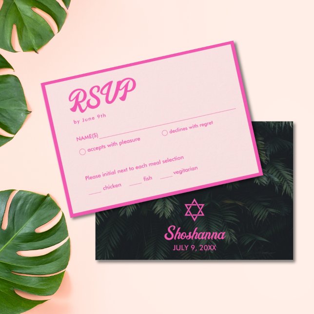 Tropical Neon Pink Bat Mitzvah RSVP Card (Tropical Neon Pink Bat Mitzvah RSVP Card
)