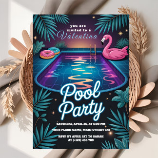Tropical Neon Pool Party Birthday Invitation
