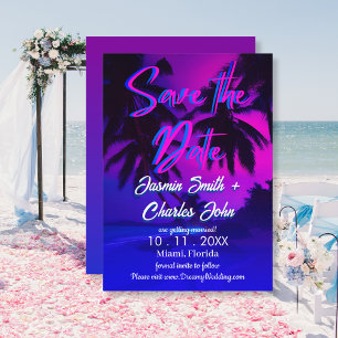 Tropical Neon Vintage Beach Save the Date Invitation