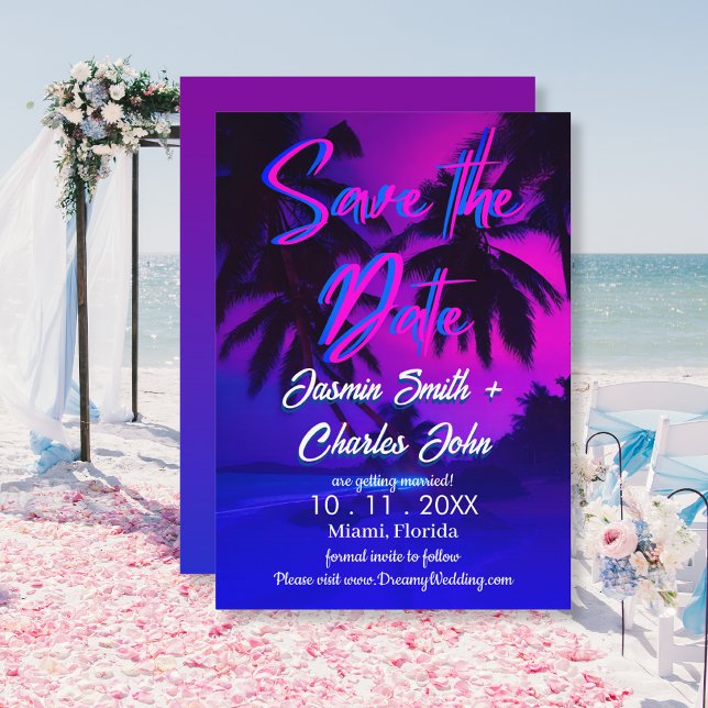 Tropical Neon Vintage Beach Save the Date Invitation (Creator Uploaded)