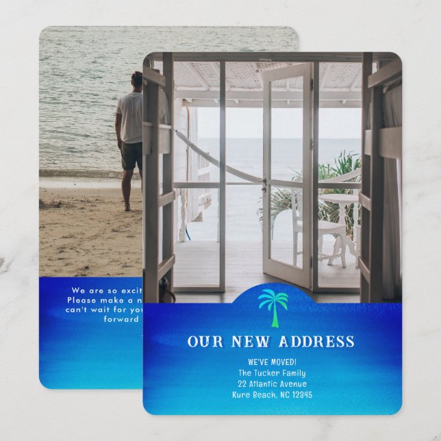 Tropical New Address Bright 2-photo Moving Card (Front/Back)