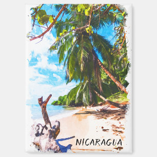 Tropical Nicaragua Beach Watercolor Travel Magnet