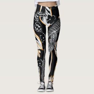 Tropical Night Foliage: Dark Vintage Pattern Leggings