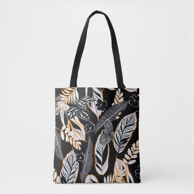 Tropical Night Foliage: Dark Vintage Pattern Tote Bag (Front)