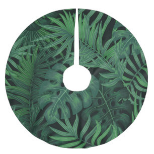 Tropical Night Green: Exotic Plant Pattern Brushed Polyester Tree Skirt