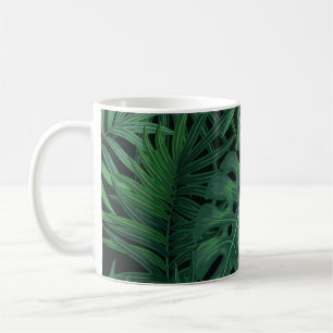 Tropical Night Green: Exotic Plant Pattern Coffee Mug