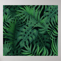 Tropical Night Green: Exotic Plant Pattern