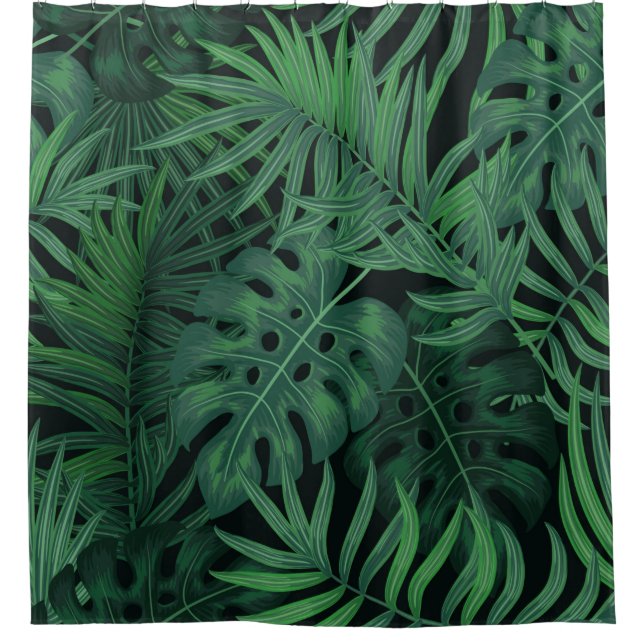 Tropical night green seamless pattern shower curtain (Front)
