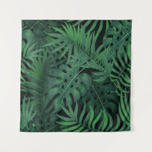 Tropical night green seamless pattern tapestry
