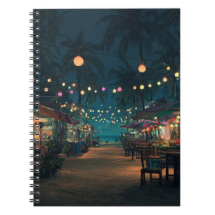Tropical Night Market Lantern Glow Art Notebook