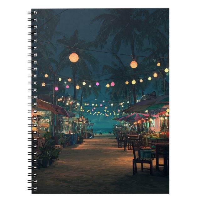 Tropical Night Market Lantern Glow Art Notebook (Front)