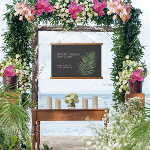 Tropical Night Modern Minimalist Wedding Welcome Hanging Tapestry