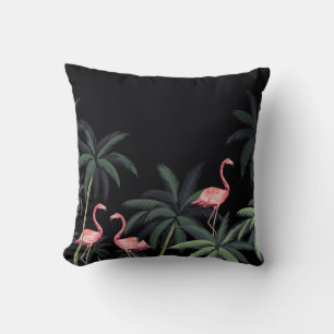 Tropical night vintage wild birds flamingo, palm t cushion