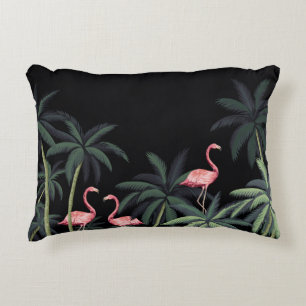 Tropical night vintage wild birds flamingo, palm t decorative cushion