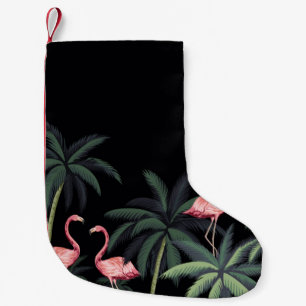 Tropical night vintage wild birds flamingo, palm t small christmas stocking