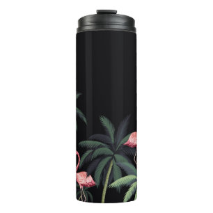 Tropical night vintage wild birds flamingo, palm t thermal tumbler