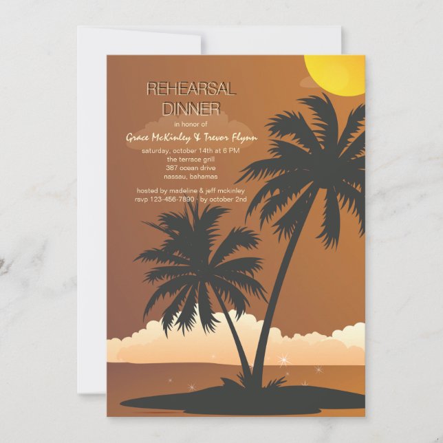Tropical Night Wedding Rehearsal Dinner Invitation (Front)
