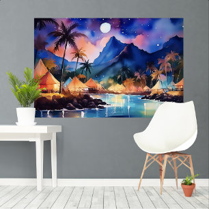 Tropical nights 2 watercolor XL art Canvas Print