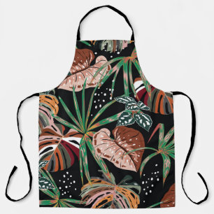 Tropical Noir: Dark Exotic Forest Pattern Apron