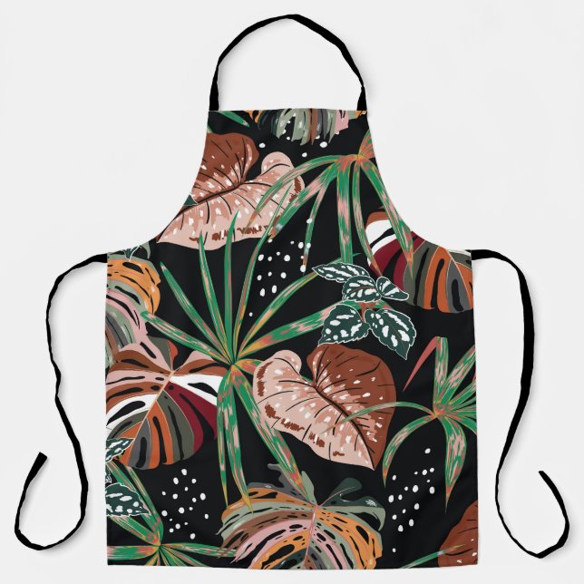 Tropical Noir: Dark Exotic Forest Pattern Apron (Front)