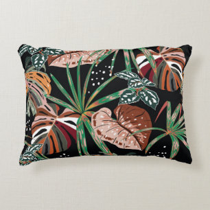 Tropical Noir: Dark Exotic Forest Pattern Decorative Cushion