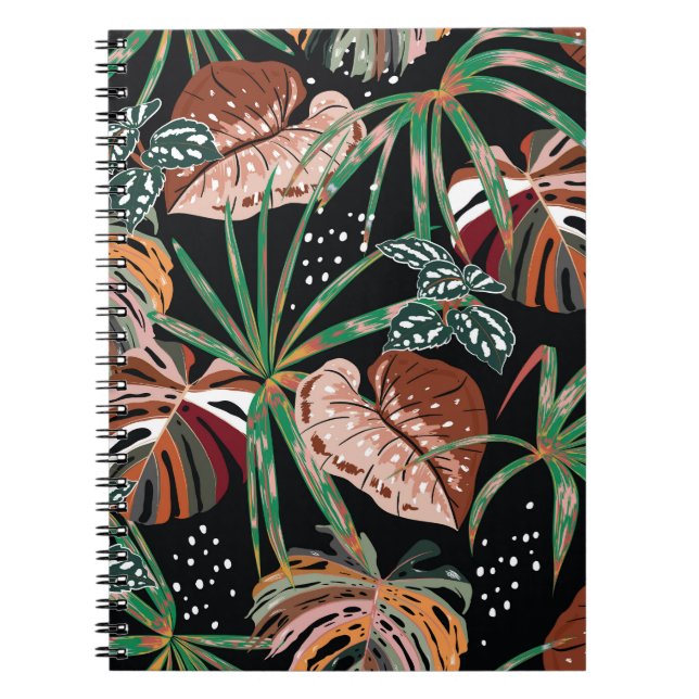 Tropical Noir: Dark Exotic Forest Pattern Notebook (Front)