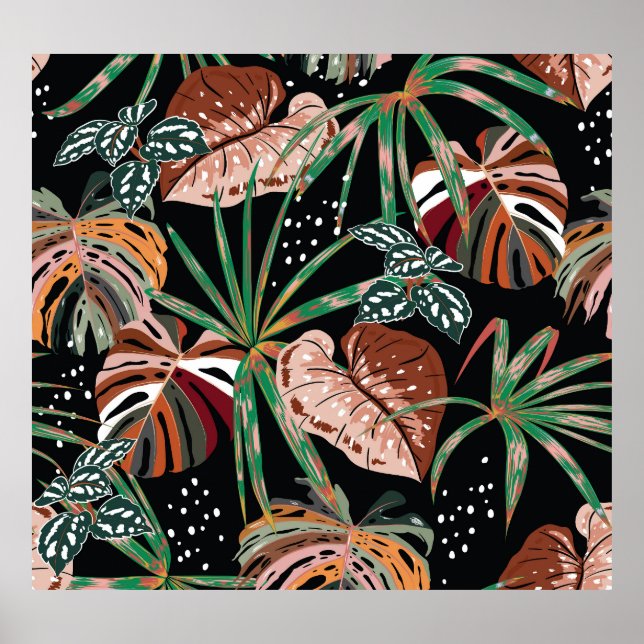 Tropical Noir: Dark Exotic Forest Pattern Poster (Front)