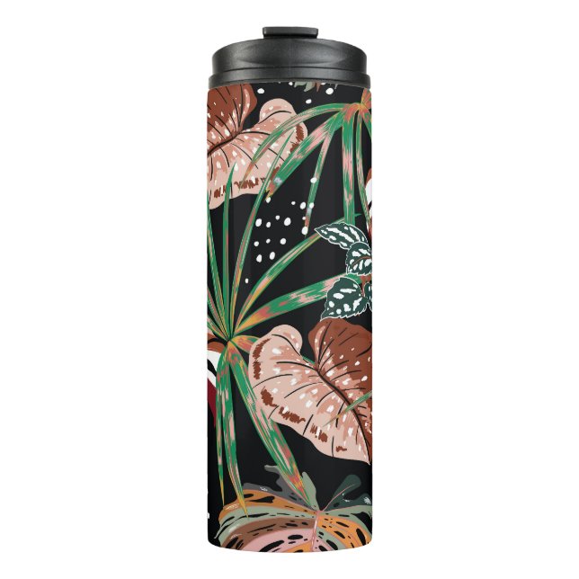 Tropical Noir: Dark Exotic Forest Pattern Thermal Tumbler (Front)