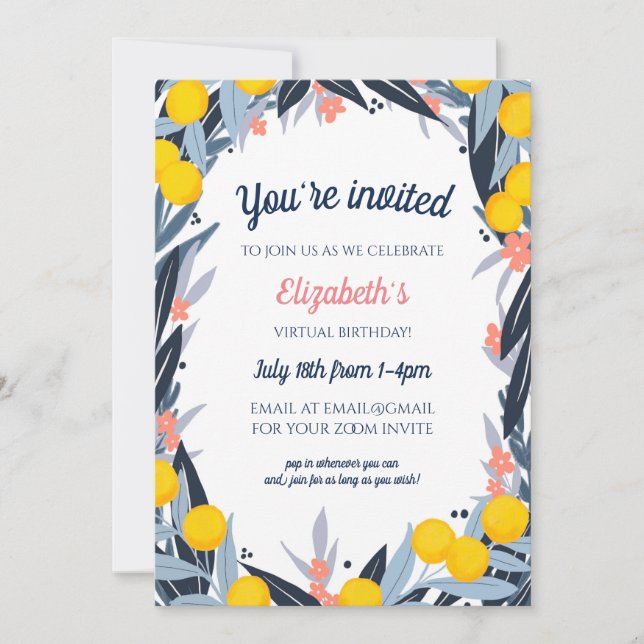 Tropical Notes Virtual Birthday Party Invitation (Front)
